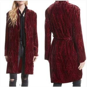 L'Agence Cressida Red Printed Crushed Velvet Robe Jacket